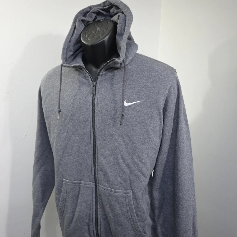 Nike Full Zip Hoodie Mens Large Gray Performance Fleece Lined Drawstring Casual